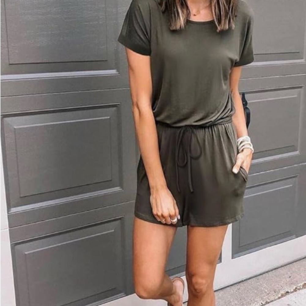 Olive Green Short Sleeve Romper